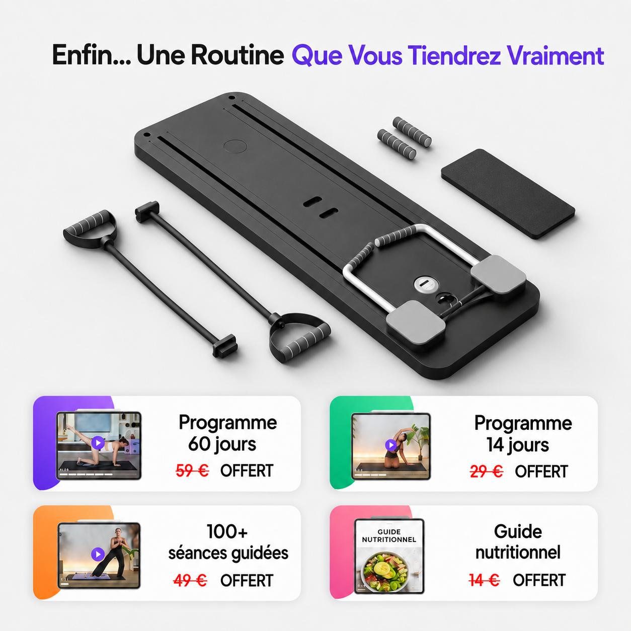 Pilanooo Noir Reformer Pilates maison avec programmes guidés offerts